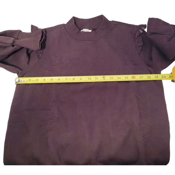 Goodthreads Women's Heritage Fleece Ruffle Shoulder Sweatshirt Dark Brown Medium - Picture 10 of 11